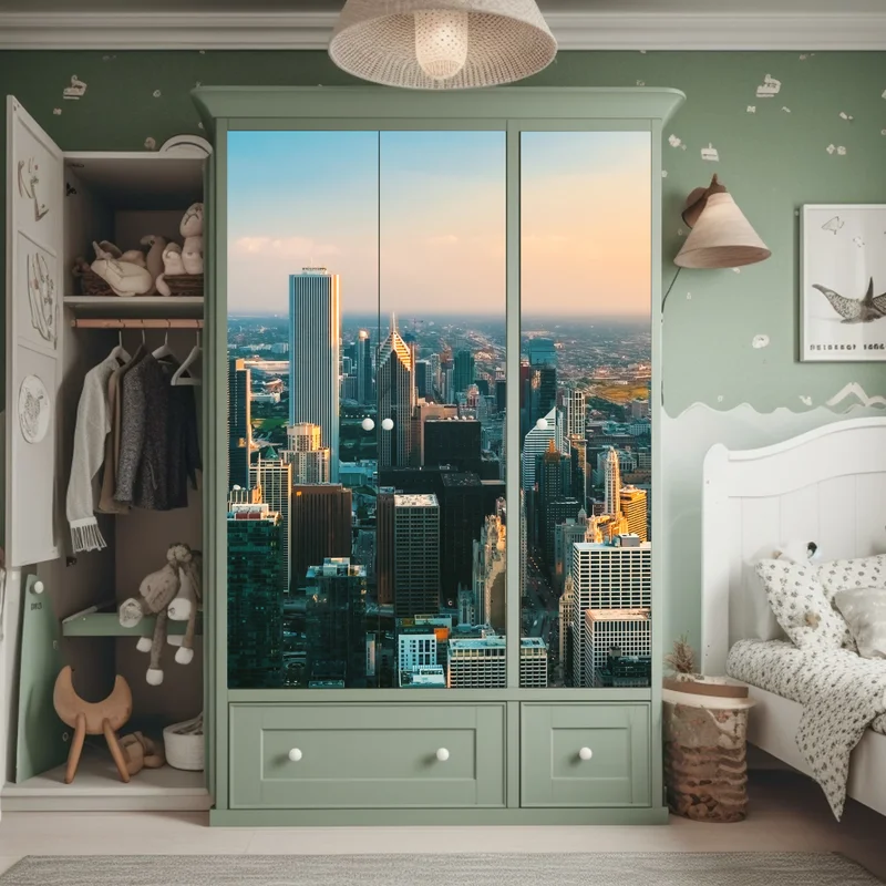 Schrankaufkleber Chicago skyline bei sonnenuntergang Schrankaufkleber Chicago skyline bei sonnenuntergang