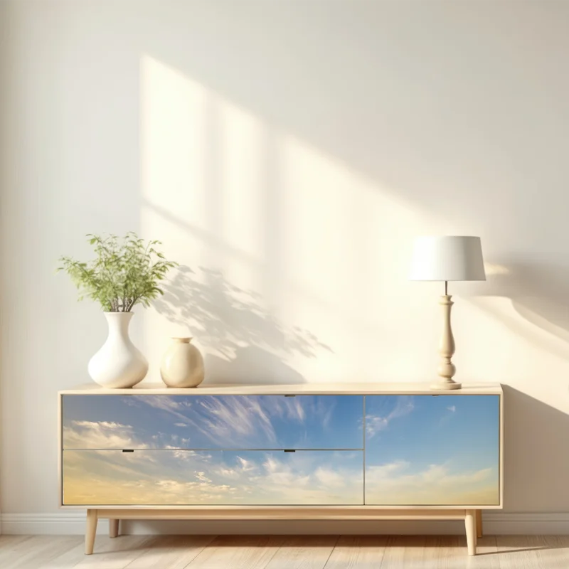 Repositionierbarer Aufkleber grüne wiese mit einer reihe junger bäume