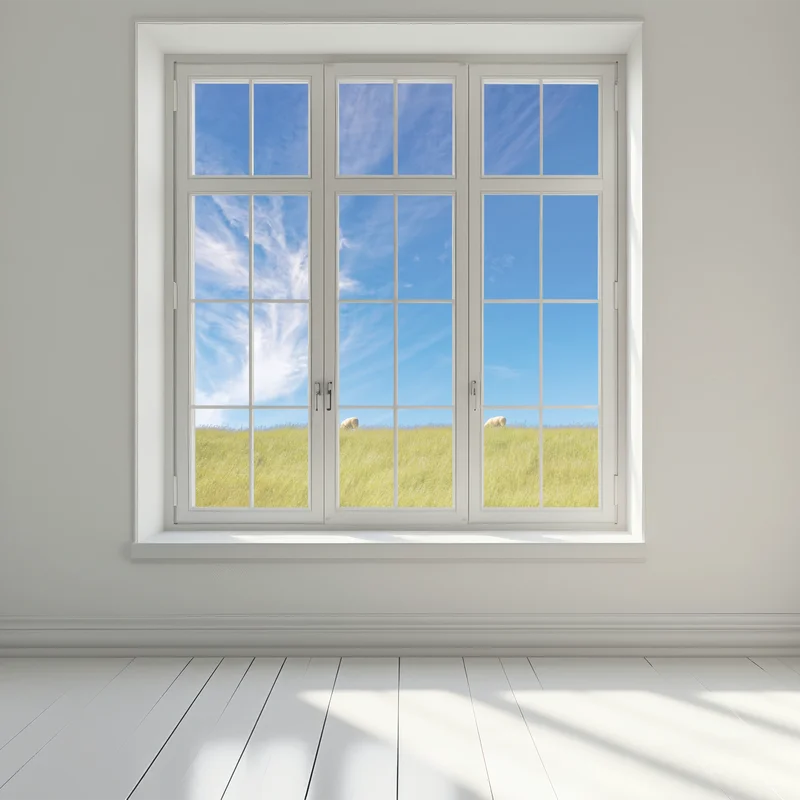 Fensteraufkleber ruhige wiese unter blauem himmel