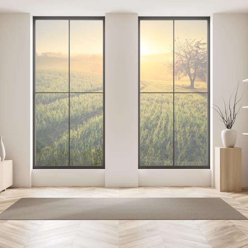 Fensteraufkleber sonnenbeschienene wiese im frühlicht