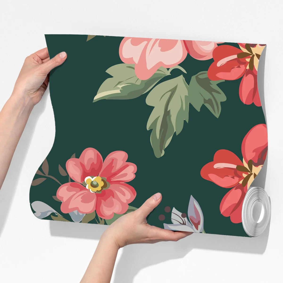 Fototapete vintage rosa blumenmuster auf tiefgrün Fototapete vintage rosa blumenmuster auf tiefgrün