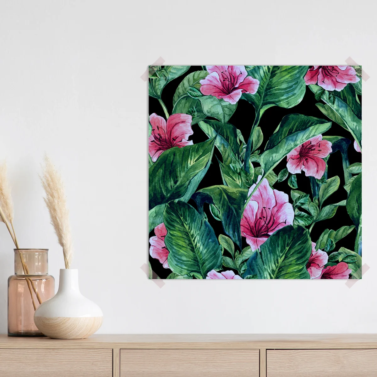 Poster rosa aquarellblumen auf schwarzem hintergrund Poster rosa aquarellblumen auf schwarzem hintergrund