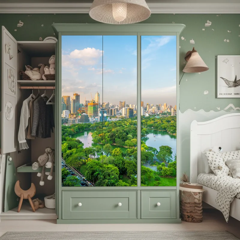 Schrankaufkleber Bangkok skyline über dem Lumpini Park