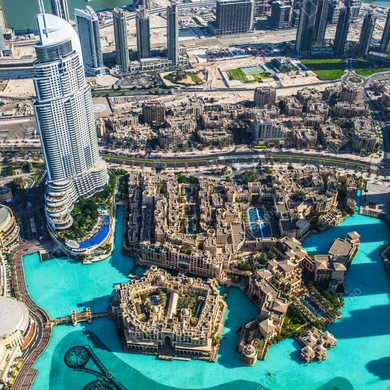 Repositionierbarer Aufkleber luftaufnahme von Downtown Dubai Repositionierbarer Aufkleber luftaufnahme von Downtown Dubai