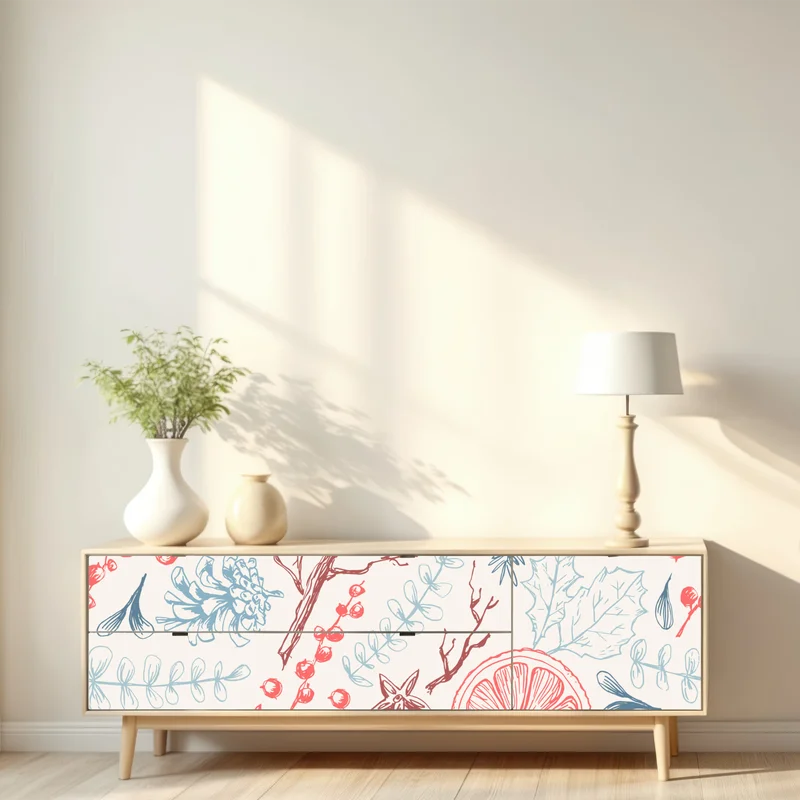 Repositionierbarer Aufkleber handgezeichnetes winterliches botanisches muster