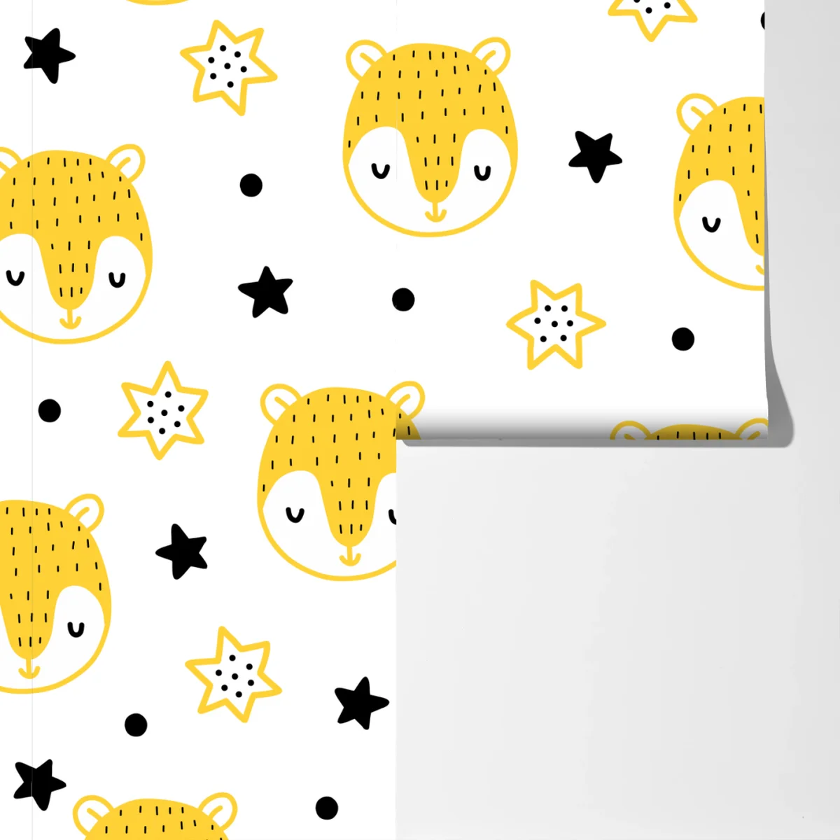 Fototapete niedliches gelbes tiergesichter muster für kinderzimmer Fototapete niedliches gelbes tiergesichter muster für kinderzimmer