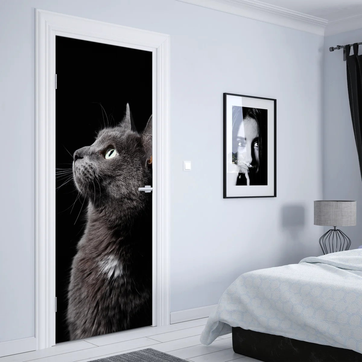 Türaufkleber elegantes porträt einer grauen katze Türaufkleber elegantes porträt einer grauen katze