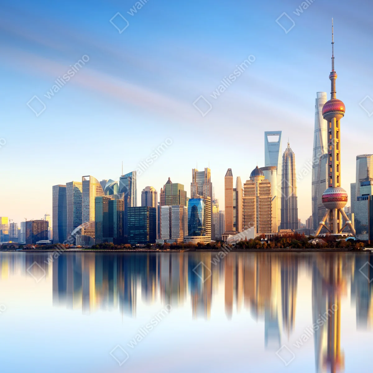 Leinwandbild Shanghai skyline spiegelung bei sonnenaufgang Leinwandbild Shanghai skyline spiegelung bei sonnenaufgang