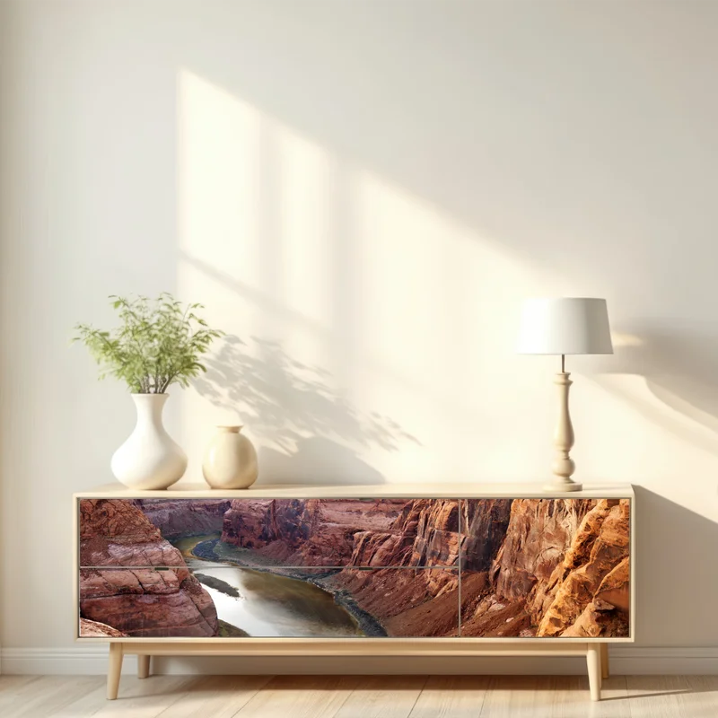 Repositionierbarer Aufkleber sonnenbeschienener canyon bei Horseshoe Bend, Colorado River