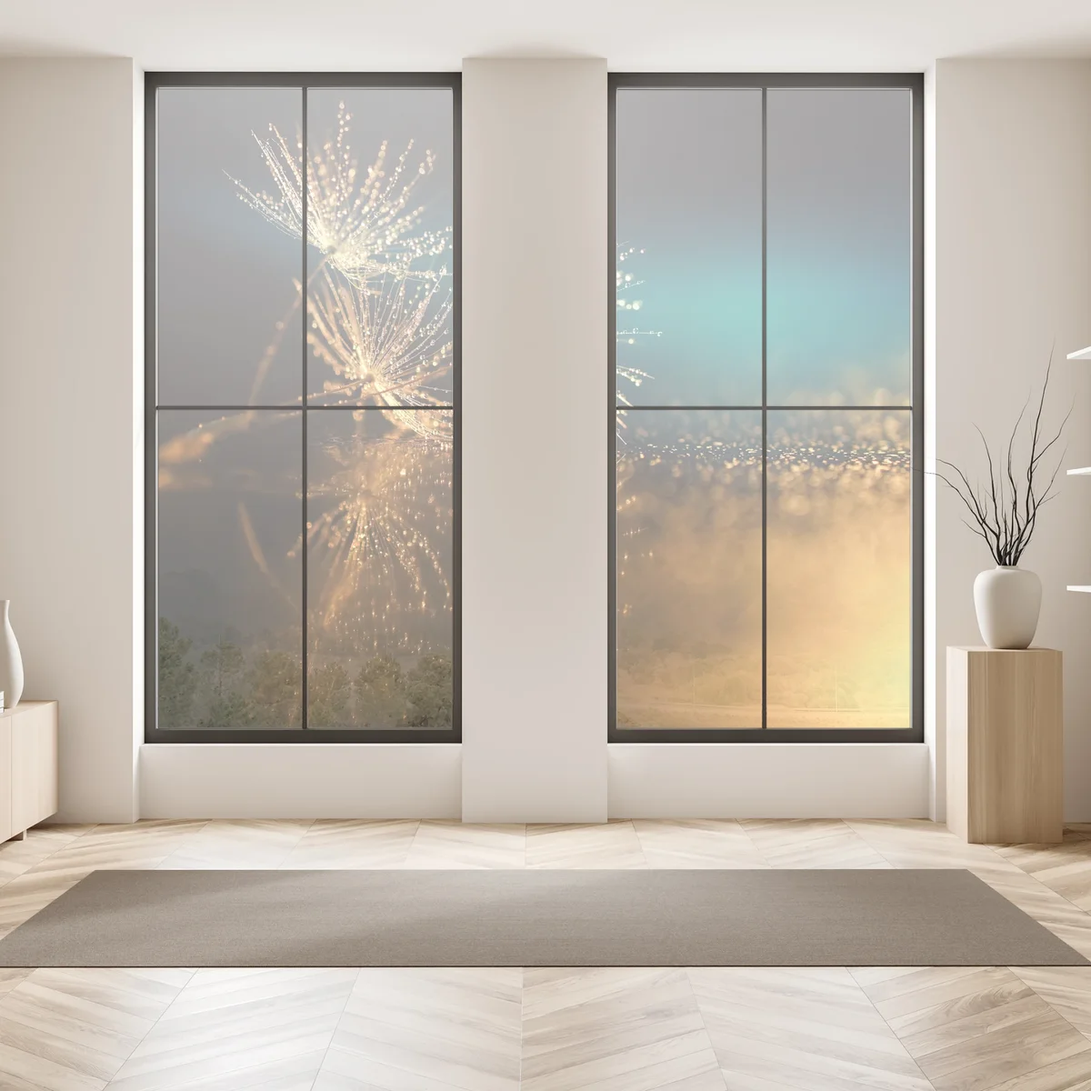 Fensteraufkleber goldene reflexion von löwenzahnsamen Fensteraufkleber goldene reflexion von löwenzahnsamen