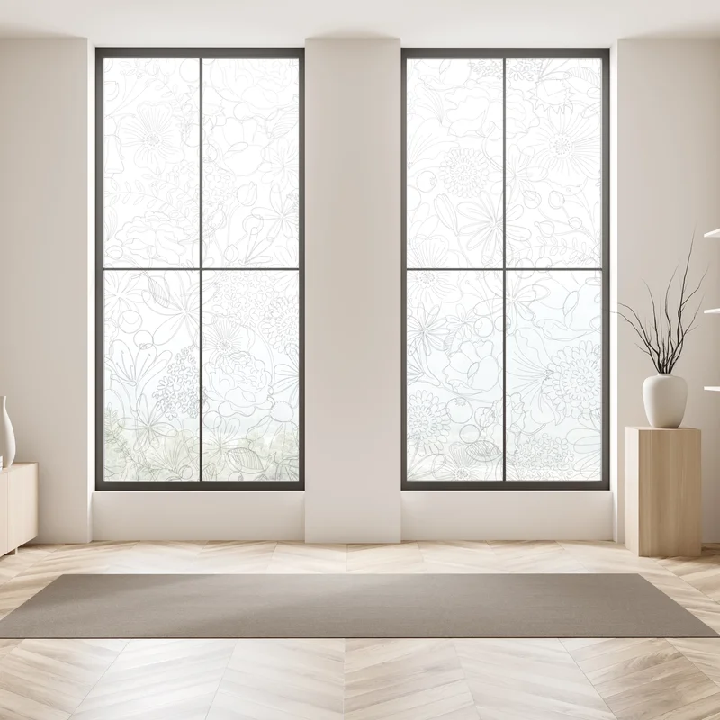 Fensteraufkleber zartes handgezeichnetes blumenlinienmuster