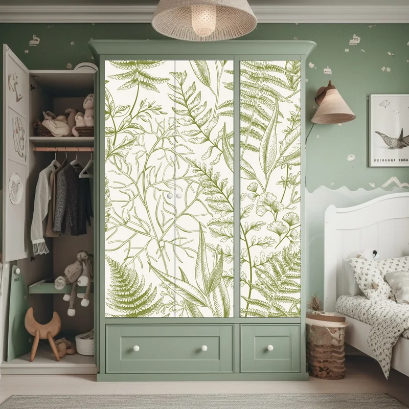 Schrankaufkleber handgezeichnetes grünes blättermotiv