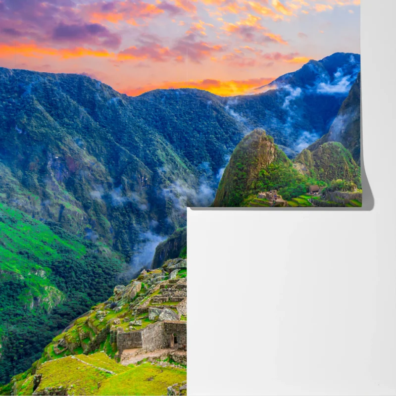 Fototapete sonnenuntergang über Machu Picchu antike Inka-zitadelle Fototapete sonnenuntergang über Machu Picchu antike Inka-zitadelle