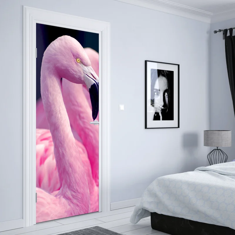 Türaufkleber anmutiges rosa flamingo-porträt