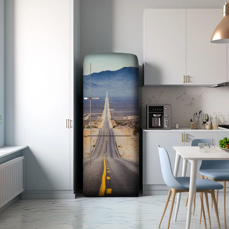 Kühlschrankaufkleber endlose wüstenstraße in die berge