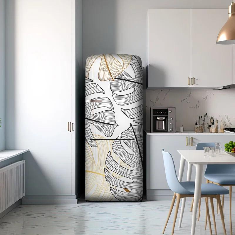 Kühlschrankaufkleber monstera-blattmuster mit goldakzenten