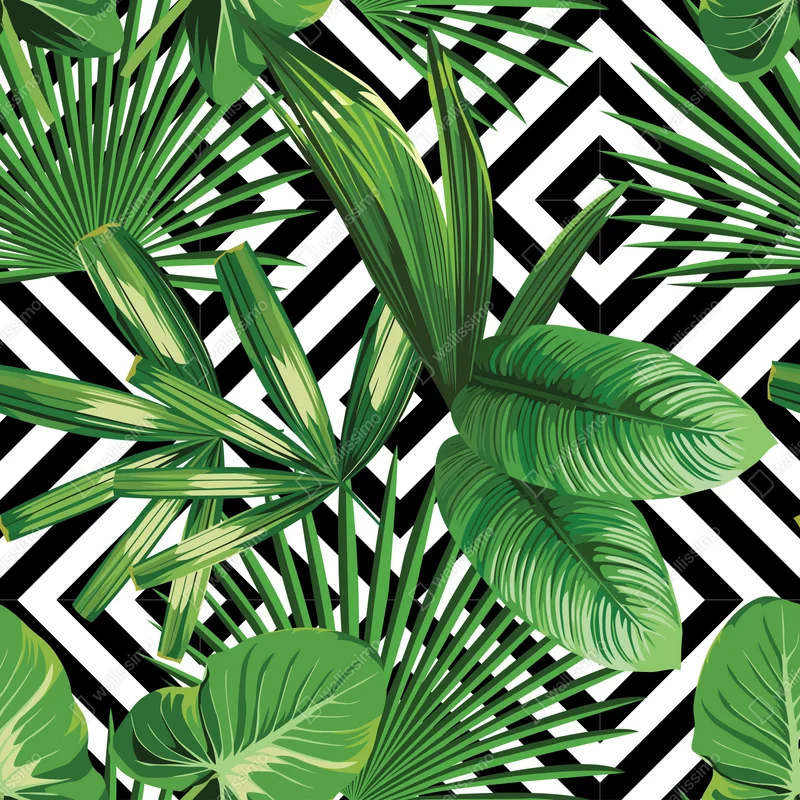Fototapete tropische blätter mit geometrischem muster Fototapete tropische blätter mit geometrischem muster