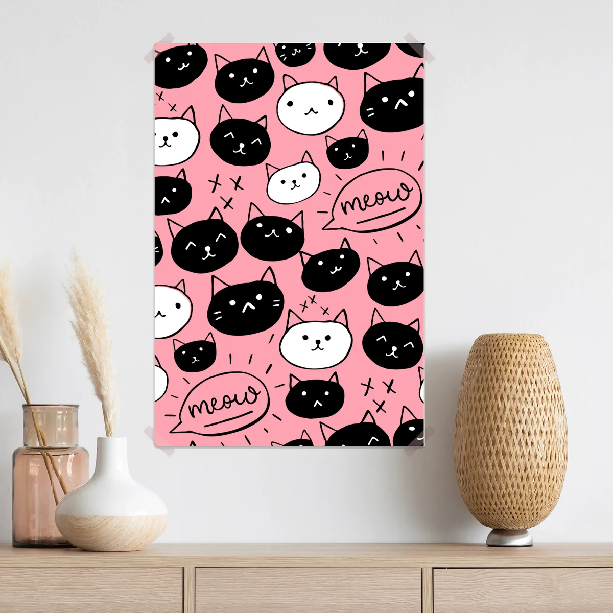 Poster niedliche katzengesichter muster in rosa • Poster bei Wallnifity® Poster niedliche katzengesichter muster in rosa • Poster bei Wallnifity®