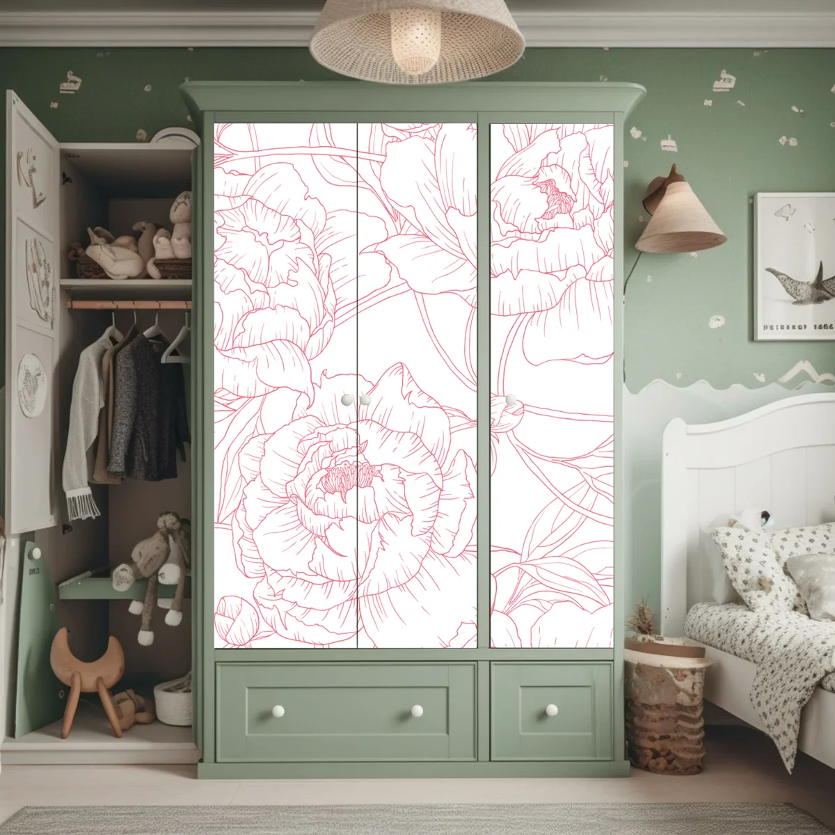 Schrankaufkleber zartes rosa paeonien-line-art-muster Schrankaufkleber zartes rosa paeonien-line-art-muster