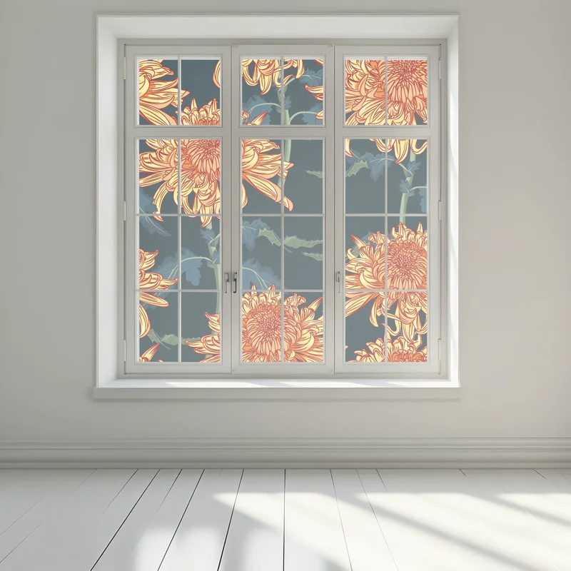 Fensteraufkleber goldene chrysantheme botanisches muster