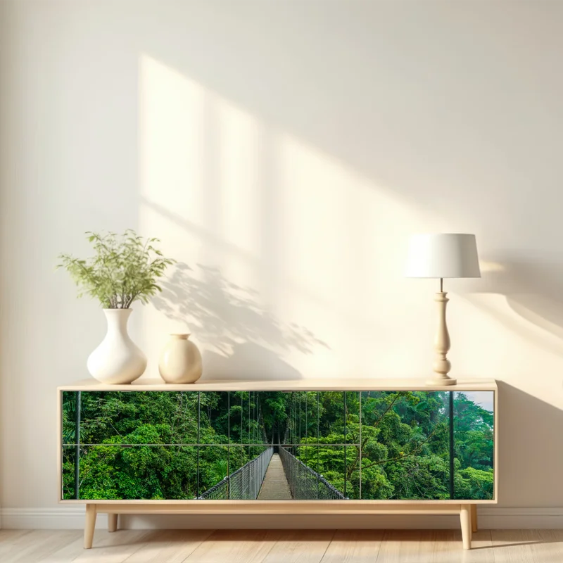 Repositionierbarer Aufkleber hängende brücke im dichten dschungel Repositionierbarer Aufkleber hängende brücke im dichten dschungel