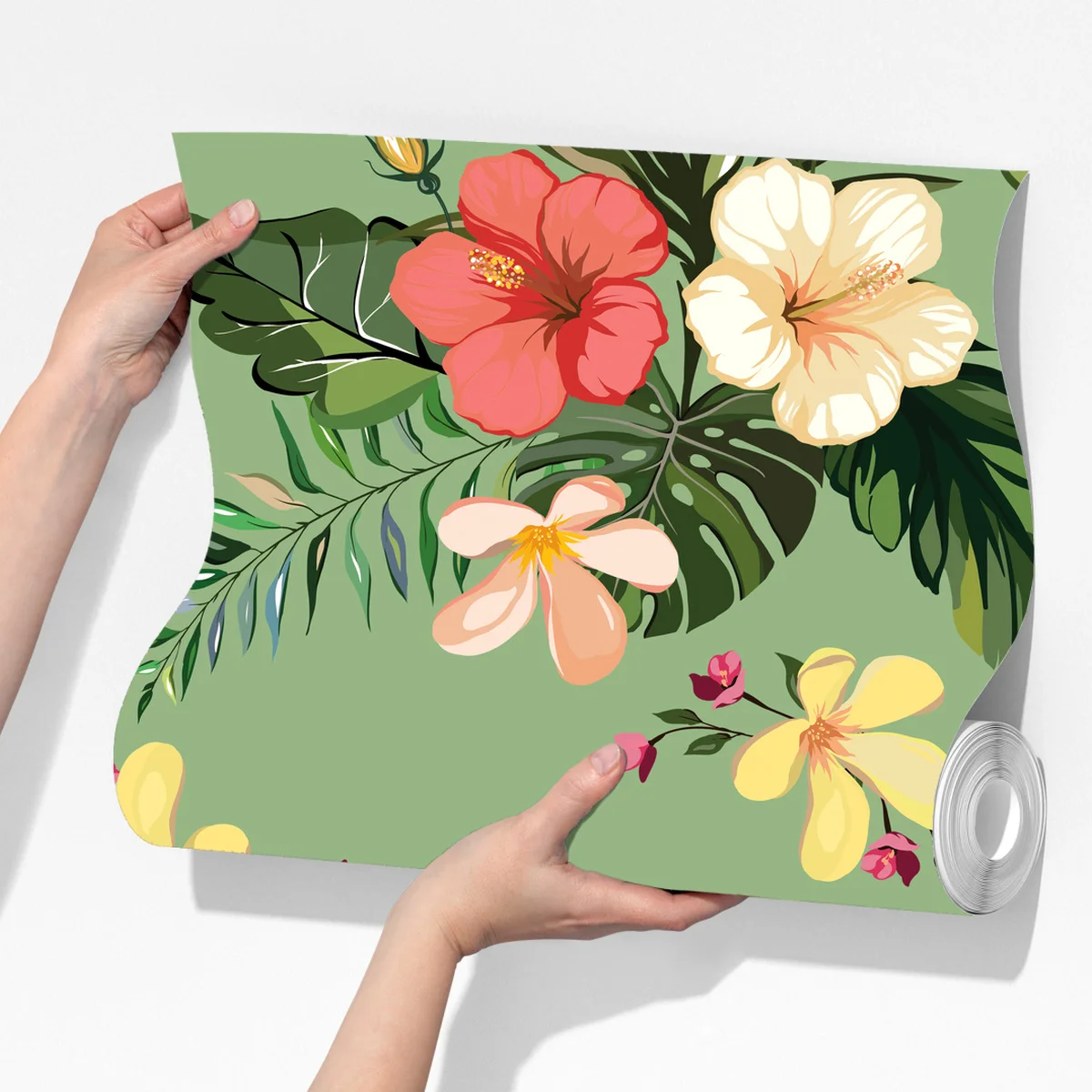 Fototapete grünes tropisches hibiskusmuster Fototapete grünes tropisches hibiskusmuster