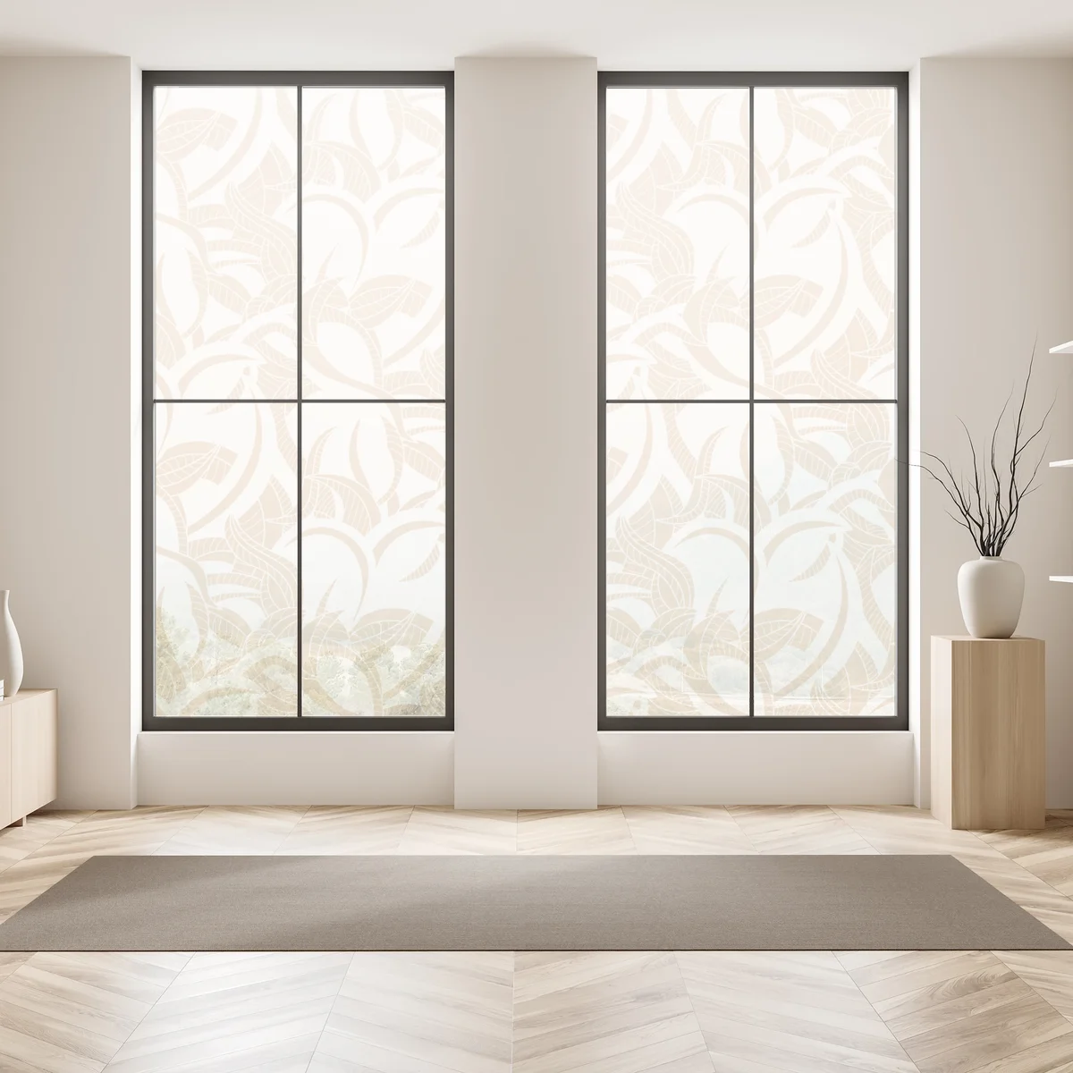 Fensteraufkleber beiges blattmuster im botanischen stil Fensteraufkleber beiges blattmuster im botanischen stil