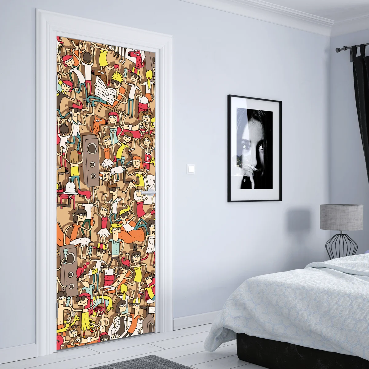 Türaufkleber verspieltes party-muster mit menschen Türaufkleber verspieltes party-muster mit menschen