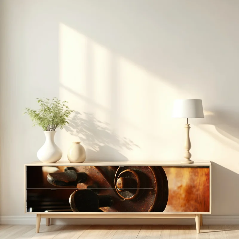 Repositionierbarer Aufkleber vintage geigenkopf auf klaviertasten