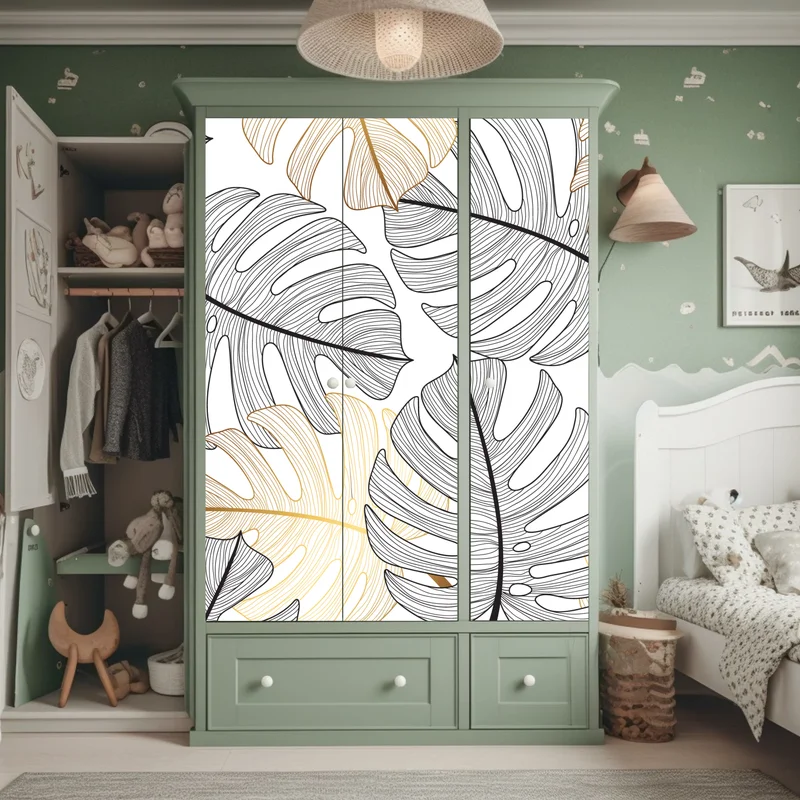 Schrankaufkleber monstera-blattmuster mit goldakzenten Schrankaufkleber monstera-blattmuster mit goldakzenten