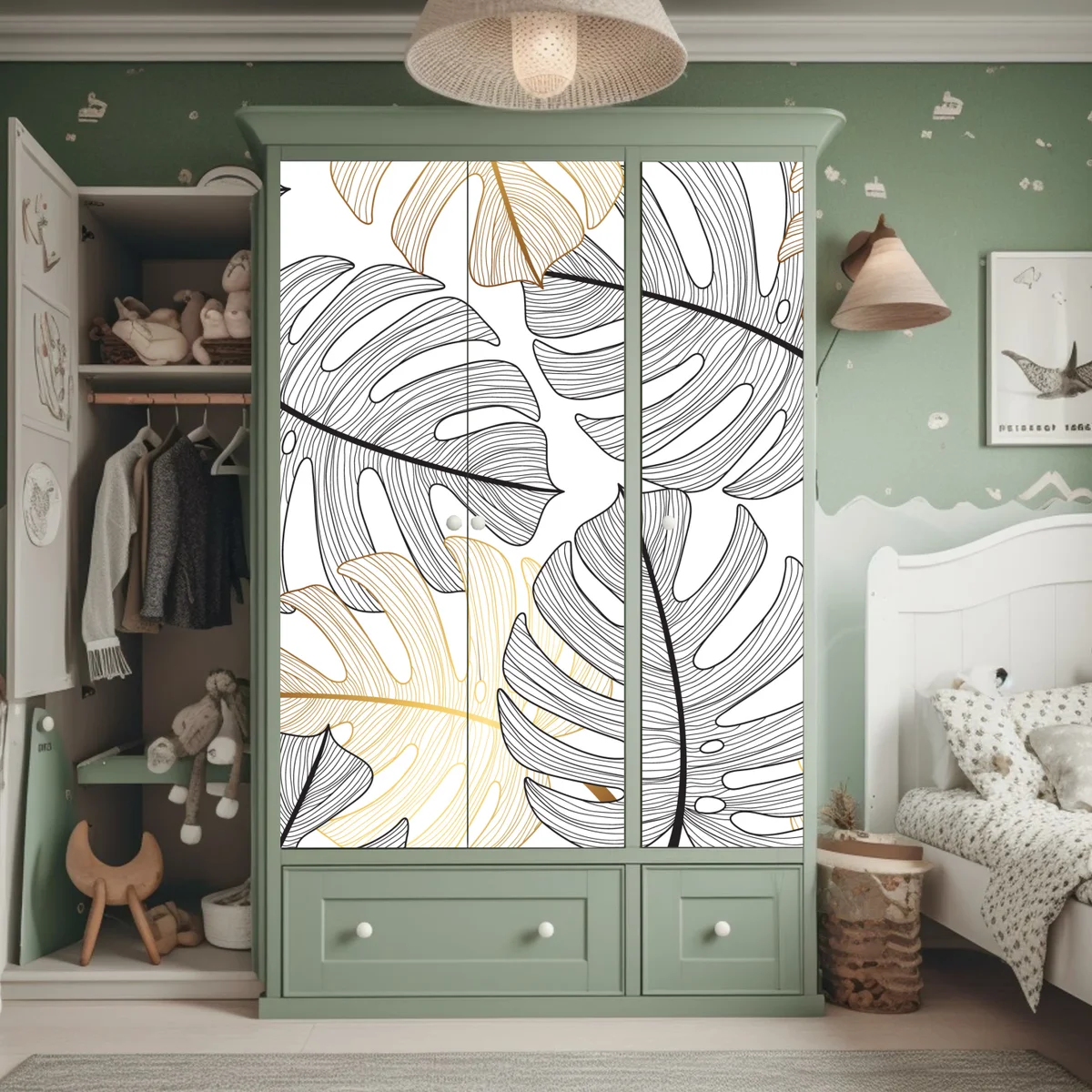 Schrankaufkleber monstera-blattmuster mit goldakzenten Schrankaufkleber monstera-blattmuster mit goldakzenten