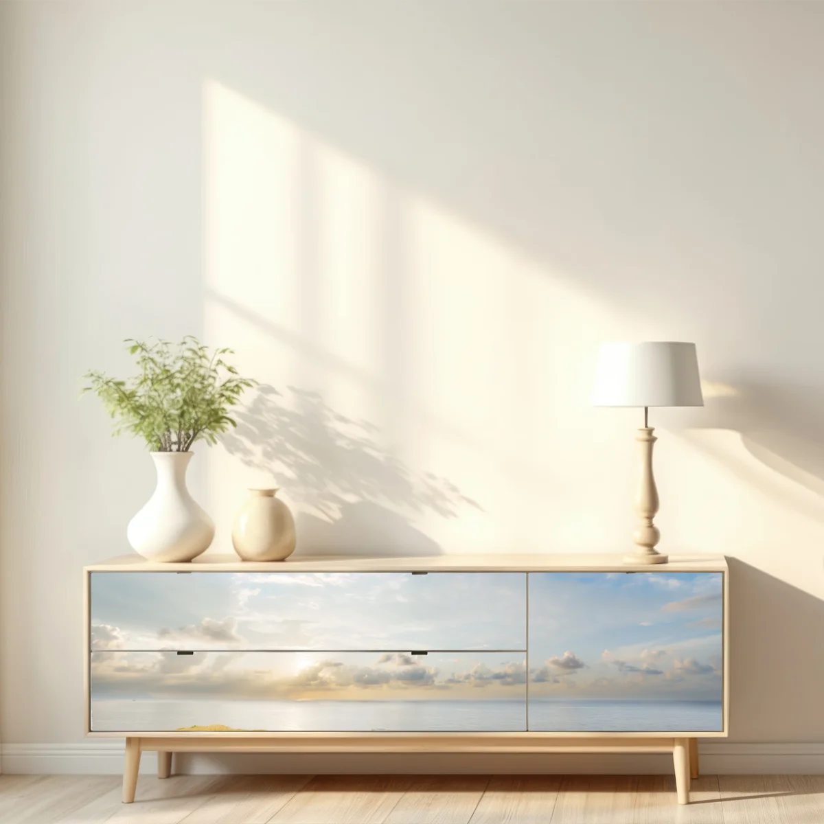 Repositionierbarer Aufkleber sonniger küstenpfad zum meer Repositionierbarer Aufkleber sonniger küstenpfad zum meer