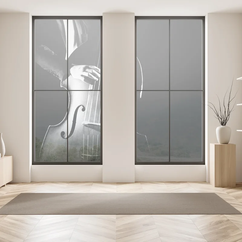 Fensteraufkleber kontrabassist im dramatischen licht Fensteraufkleber kontrabassist im dramatischen licht