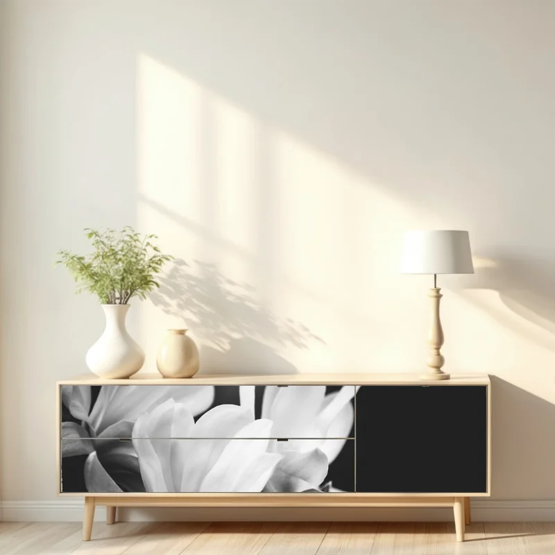 Repositionierbarer Aufkleber schwarzweiß magnolienblüte nahaufnahme