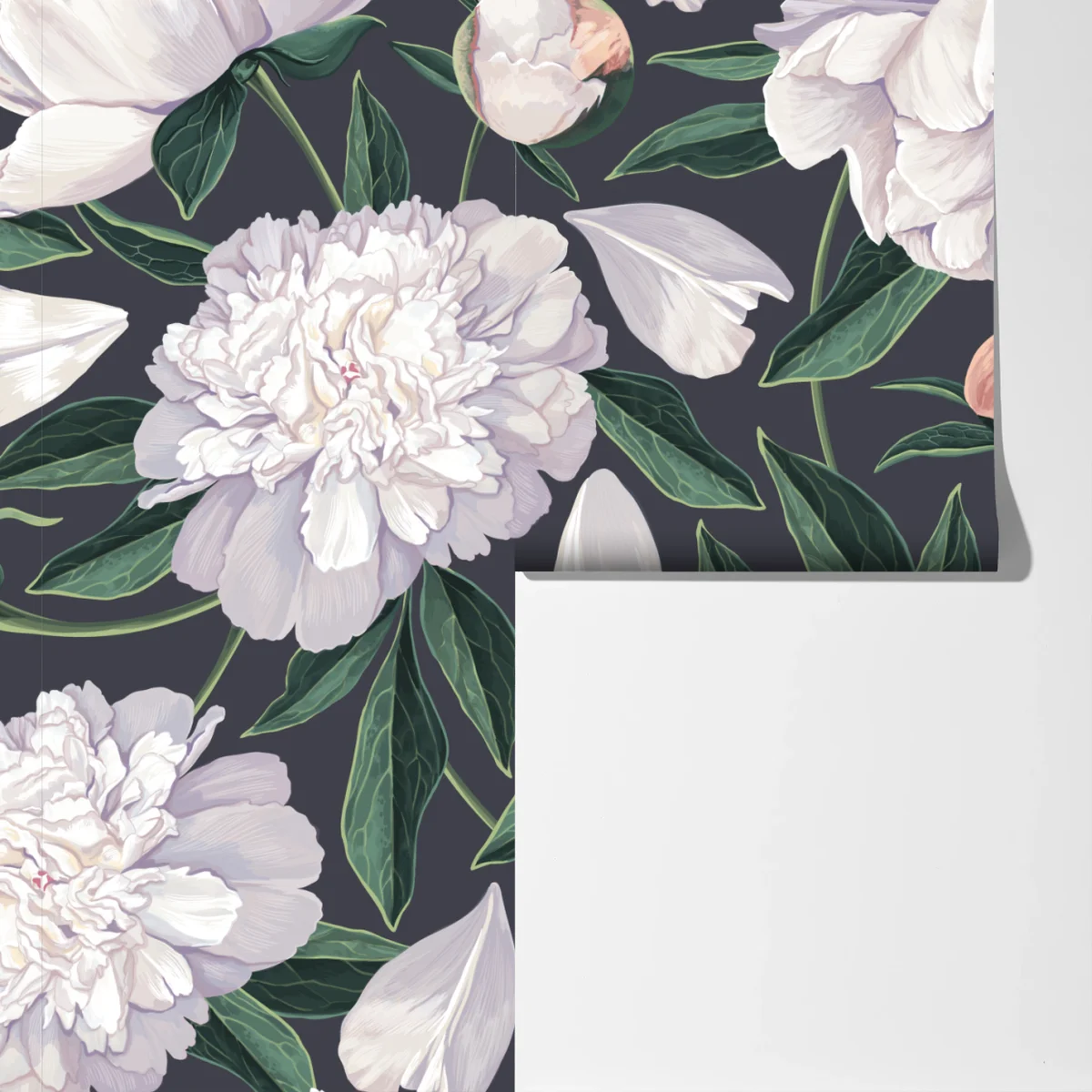 Fototapete weißes pfingstrosenmuster auf schiefergrauem hintergrund Fototapete weißes pfingstrosenmuster auf schiefergrauem hintergrund
