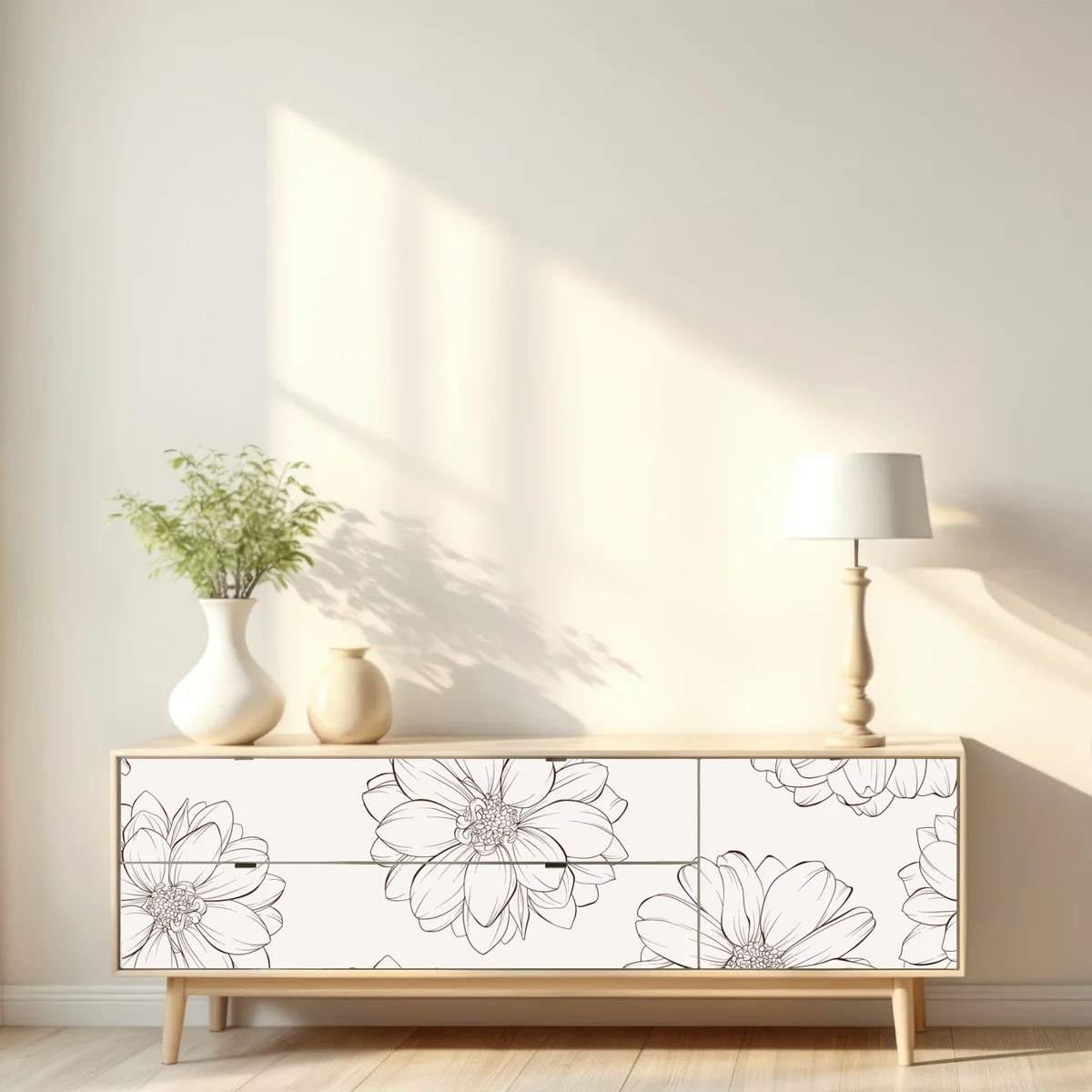 Repositionierbarer Aufkleber zartes blumenmuster in beige Repositionierbarer Aufkleber zartes blumenmuster in beige