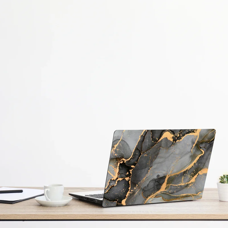 Laptop-Aufkleber rauchiger grauer marmor mit goldenen adern
