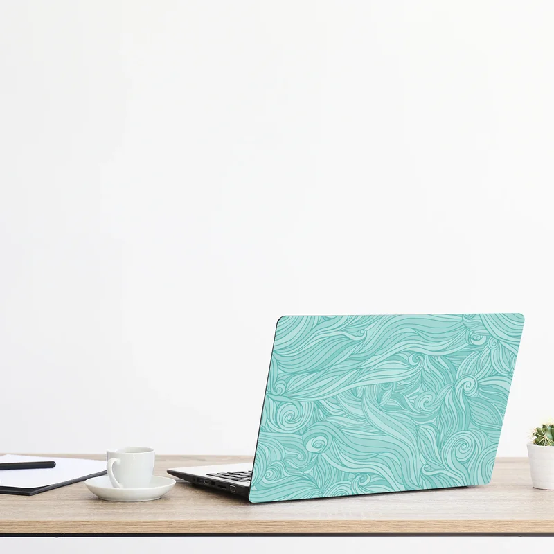 Naklejka na laptopa turkusowy wzór falowy do dekoracji ścian