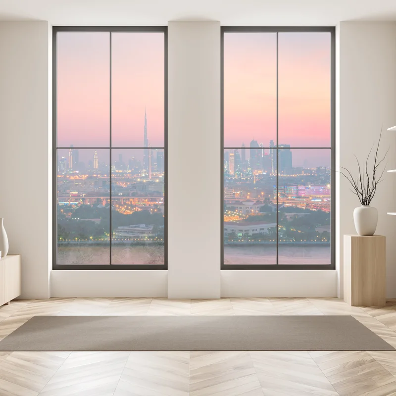 Fensteraufkleber Dubai skyline bei sonnenuntergang