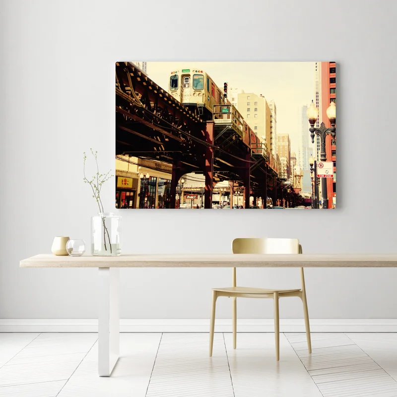 Leinwandbild retro hochbahn über der stadtstraße Leinwandbild retro hochbahn über der stadtstraße