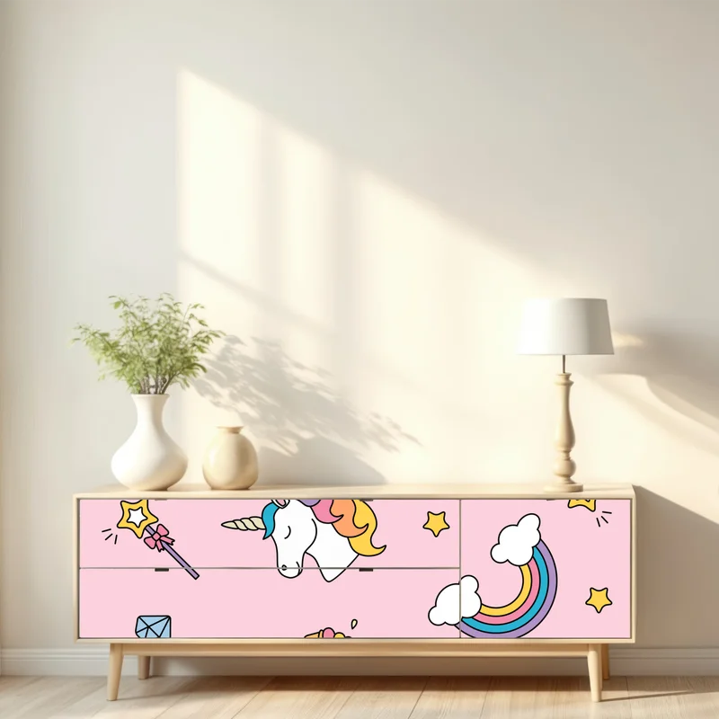 Repositionierbarer Aufkleber pastell einhörner und regenbogen muster Repositionierbarer Aufkleber pastell einhörner und regenbogen muster