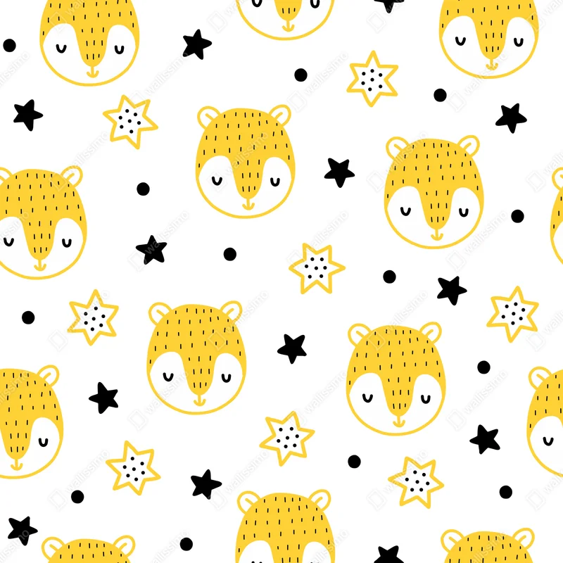 Schrankaufkleber niedliches gelbes tiergesichter muster für kinderzimmer Schrankaufkleber niedliches gelbes tiergesichter muster für kinderzimmer