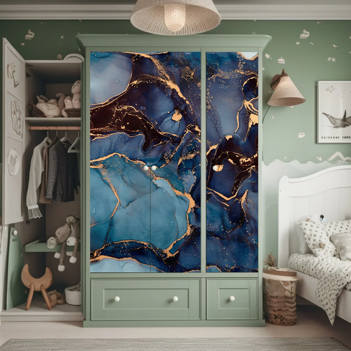 Schrankaufkleber tiefes ozeanblau mit goldadern Schrankaufkleber tiefes ozeanblau mit goldadern