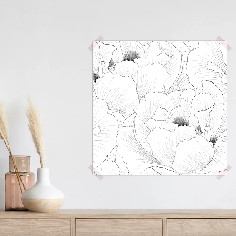 Poster feine botanische linienzeichnung mit blumen Poster feine botanische linienzeichnung mit blumen