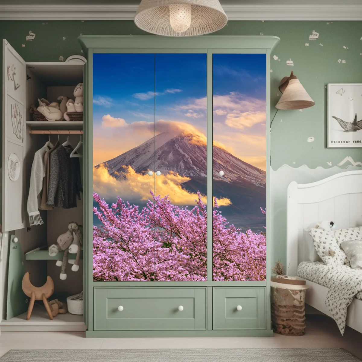 Schrankaufkleber Berg Fuji mit blühenden kirschblüten bei sonnenaufgang Schrankaufkleber Berg Fuji mit blühenden kirschblüten bei sonnenaufgang