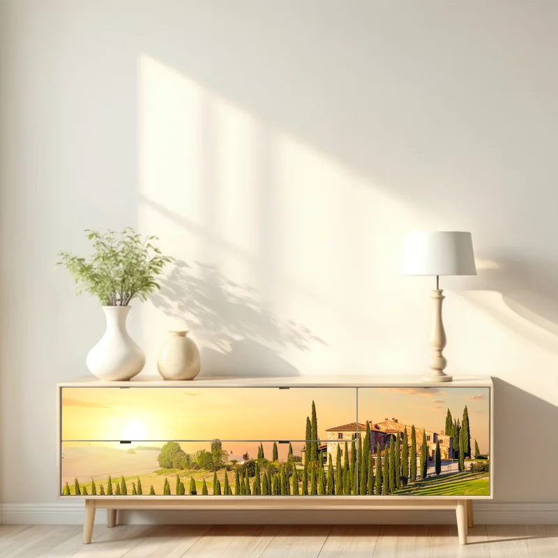 Repositionierbarer Aufkleber Toskana sonnenuntergang zypressenallee Repositionierbarer Aufkleber Toskana sonnenuntergang zypressenallee