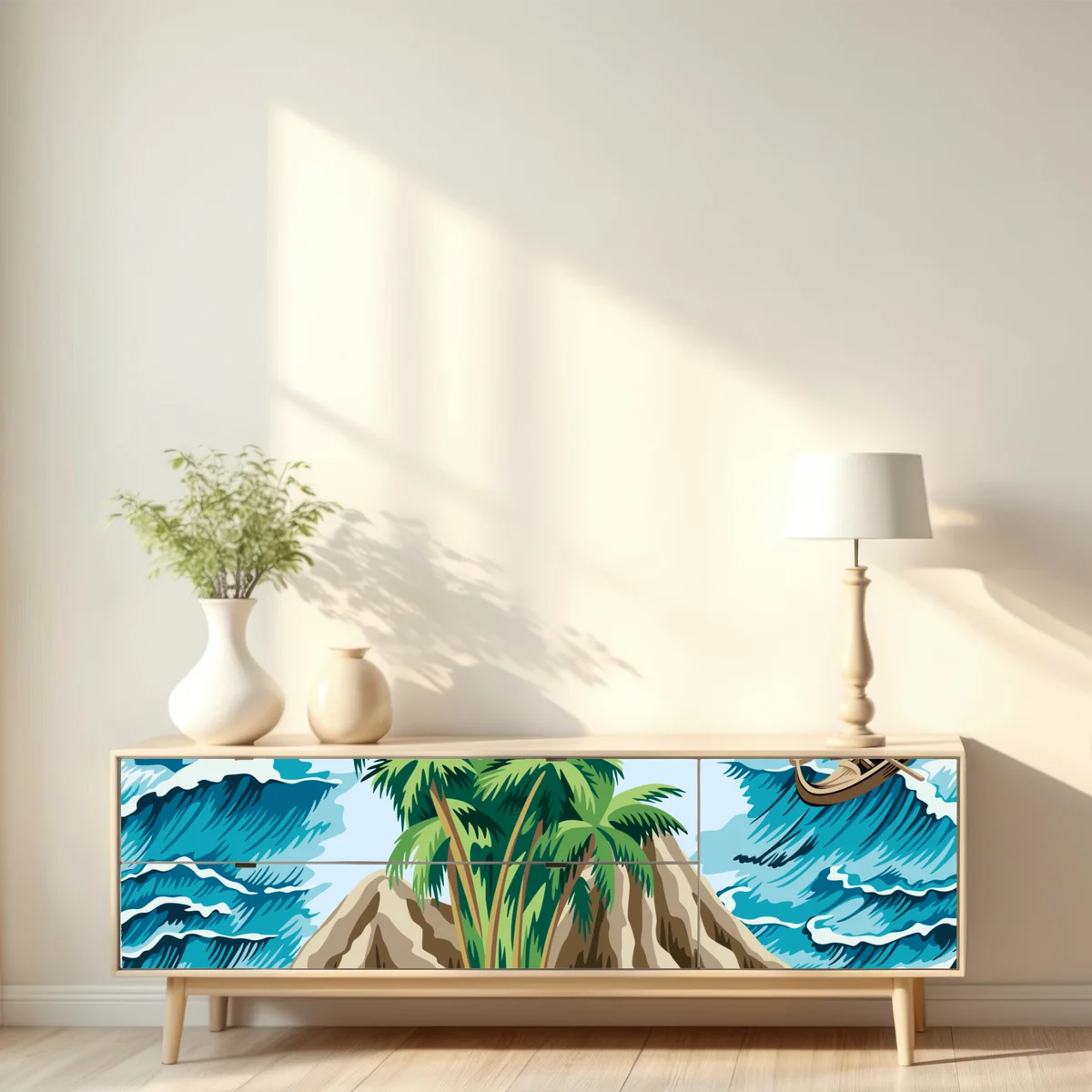 Repositionierbarer Aufkleber tropische insel mit wellen Repositionierbarer Aufkleber tropische insel mit wellen