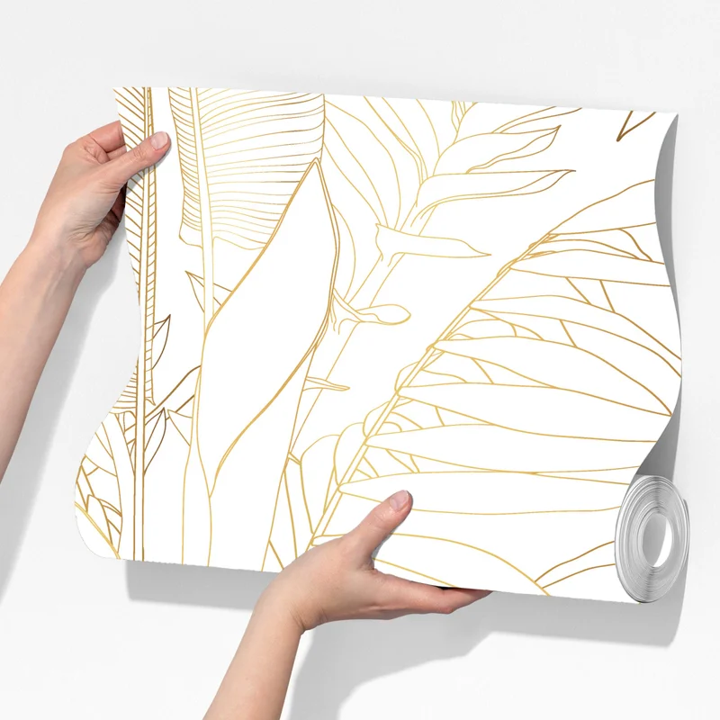 Fototapete goldene tropische blätter line art Fototapete goldene tropische blätter line art