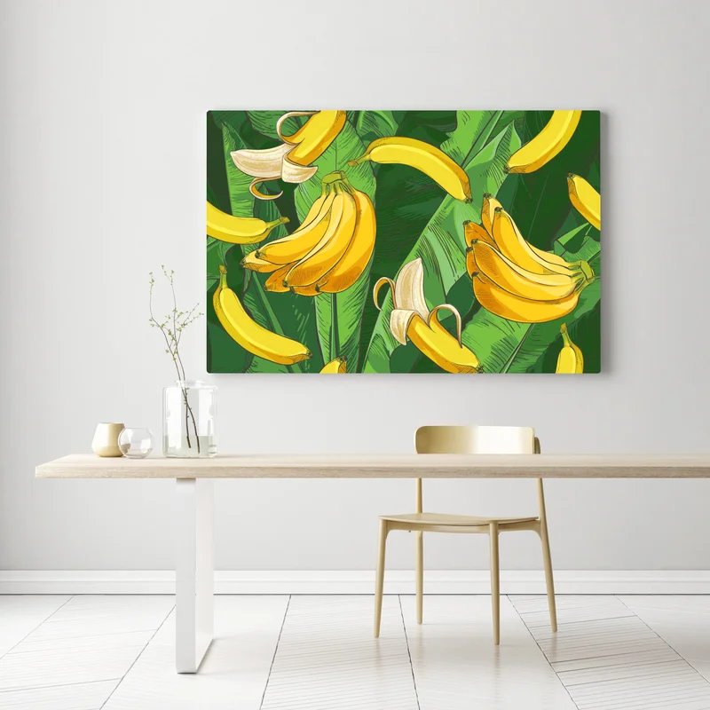 Leinwandbild tropisches bananenmuster mit bananenblättern Leinwandbild tropisches bananenmuster mit bananenblättern
