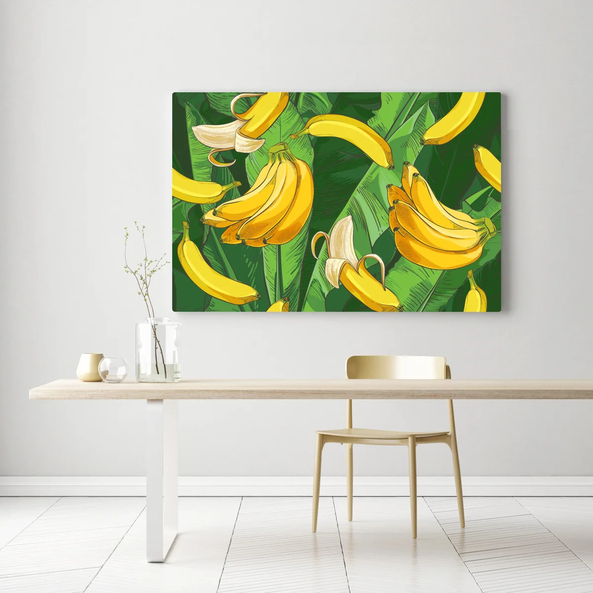 Leinwandbild tropisches bananenmuster mit bananenblättern Leinwandbild tropisches bananenmuster mit bananenblättern